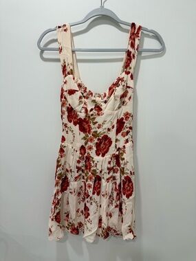Reformation Cream Mini Dress with Red Floral Print